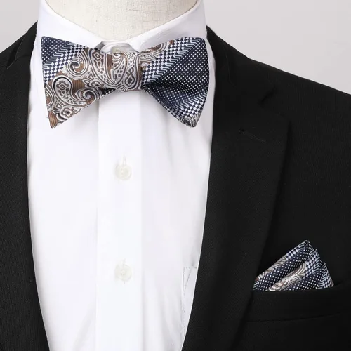 Vista 85 de HISDERN Pajaritas para hombre, corbatín de cachemira para hombre, corbata de lazo y bolsillo cuadrado, juego formal de esmoquin para boda