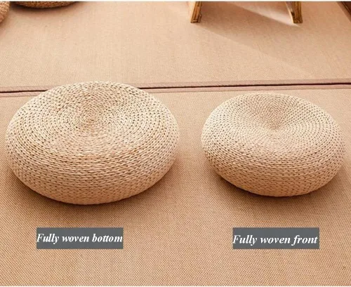 Vista 9 de Etlegor Pufs y reposapiés, Futón Puf Futón Cojín Taburete Estilo Japonés Tatami Mat Gattail, Hoja de plátano tejida a mano natural y respetuoso