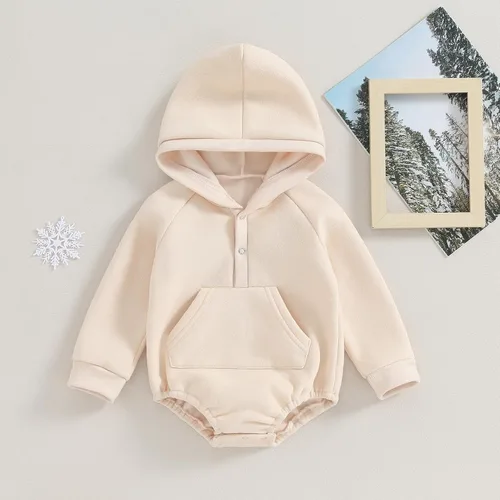 Vista 2 de FYBITBO Ropa para bebés y niñas, ropa de otoño e invierno con capucha, mameluco de manga larga, ropa cálida y bonita