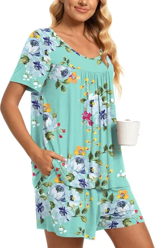 Vista 3 de TAOHUADAO Conjunto de pijama de 2 piezas para mujer, de manga corta, con bolsillos