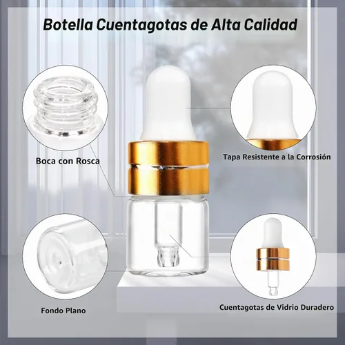 Vista 2 de Paquete de 50 botellas cuentagotas de vidrio transparente de 0.03