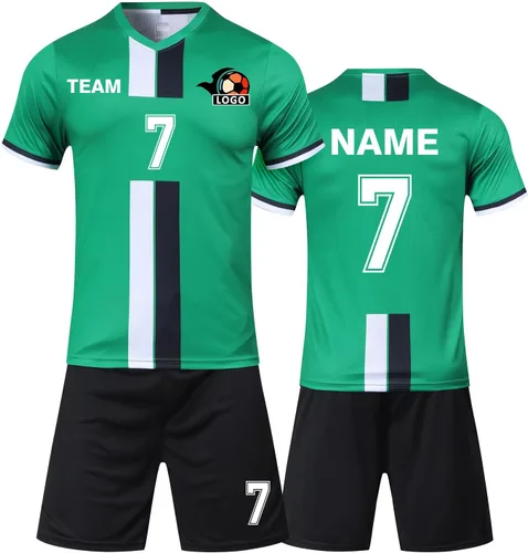 Vista 7 de Camiseta de fútbol personalizada para niños/niños/niñas/hombres/mujeres, camiseta y pantalón corto de fútbol personalizado con número de nombre
