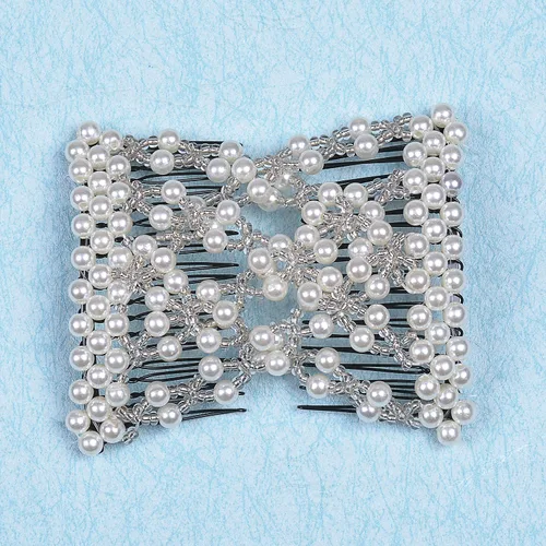 Vista 2 de LOVEF Peines de pelo fáciles mágicos de color dulce exquisitos con cuentas de perlas, pinzas para el cabello, peines laterales elásticos, peines