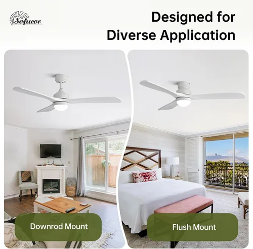 Vista 4 de Sofucor Ventilador de techo inteligente de 52" con luces y control remoto Todo blanco