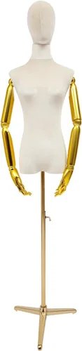 Vista 4 de Vestido de maniquí femenino con forma de torso, cuerpo de maniquí de costura ajustable de 63 a 81 pulgadas con soporte de metal y cabeza