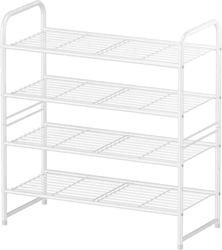 Vista 12 de Zapatero simple de 2 niveles y 27 pulgadas de ancho, estante organizador de zapatos de metal resistente para entrada, puerta delantera, color negro