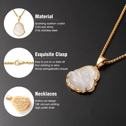 Vista 2 de WESTMIAJW Lucky Laughing Buda colgante cadena collares amuleto joyería para hombres, mujeres y niños, 23.6in, Piedra