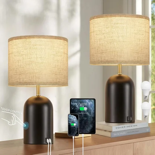 Vista 5 de GyroVu Lámpara de noche con puerto USB, lámpara de mesa con control táctil para dormitorio, lámpara de mesita de noche moderna regulable