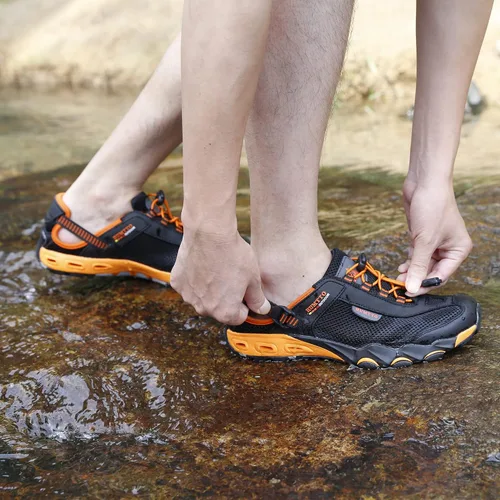 Vista 9 de HUMTTO Zapatos de agua para hombre y mujer, sandalias de senderismo anfibias, puntera cerrada, sandalias de secado rápido, ligeras, transpirables