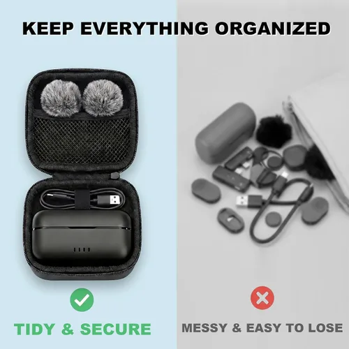 Vista 5 de BSONE Micrófono Lavalier inalámbrico para iPhone y Android, mini micrófono con clip con funda de carga, micrófonos profesionales recargables
