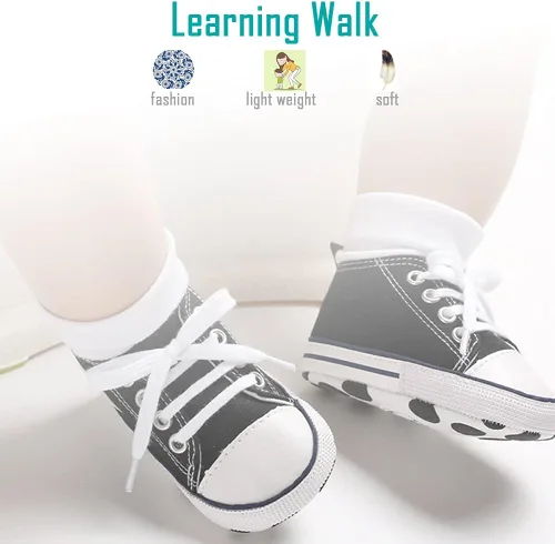 Vista 4 de Zapatos de lona para bebés recién nacidos, suela suave, para los primeros pasos, zapatos planos para niños pequeños, zapatos de mezclilla unisex
