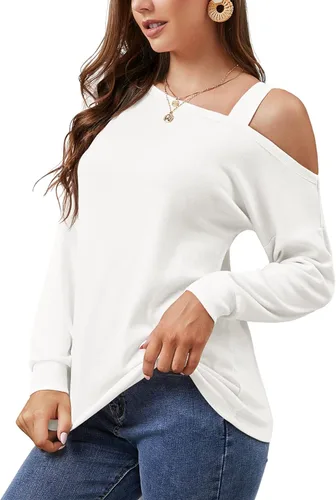 Vista 2 de JINKESI Blusa casual de manga larga para mujer, con hombros descubiertos