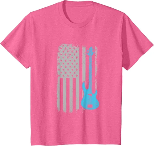 Vista 96 de Electric Bass Guitar Player American Flag Musician T-Shirt Asphalt Grey