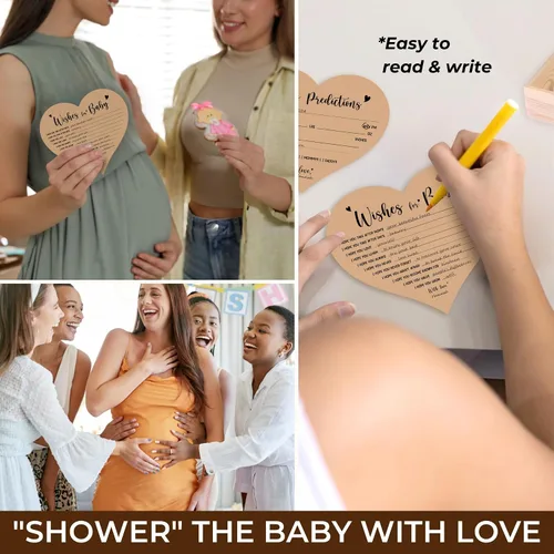 Vista 3 de WOODAMORE Tarjetas de Predicción para Bebé para Decoraciones de Baby Shower - Tarjetas Rústicas de Predicciones de Bebé y Consejos, Tarjetas