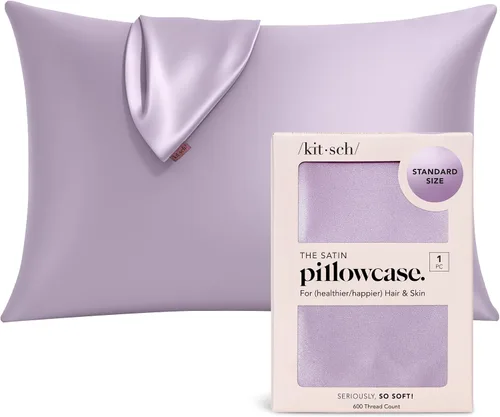 Vista 45 de Kitsch Funda de almohada de satén con cremallera, tamaño estándar, Aura