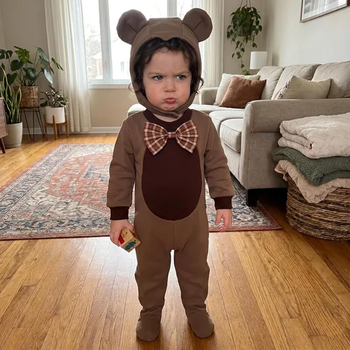 Vista 6 de Disfraz de Halloween para bebé, mameluco con sombrero, traje de disfraz infantil oso marrón