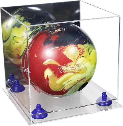 Vista 59 de Better Display Cases Acrylic Bowling Ball Display Case with Mirror Case, Yellow Risers and Clear Base (B33/A028)