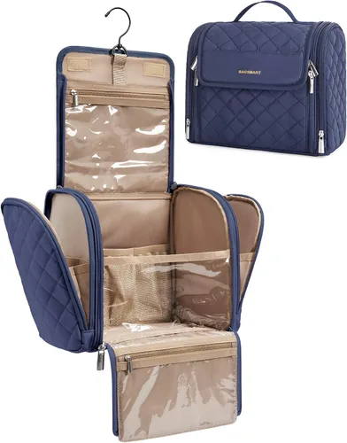 Vista 17 de BAGSMART Neceser de viaje para maquillaje con gancho para colgar, bolsa de cosméticos, organizador de gran capacidad, resistente al agua, para Beige
