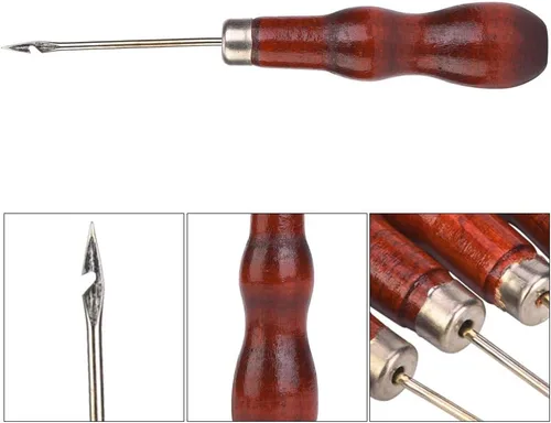 Vista 6 de Juego de 5 ganchos de ganchillo con mango de madera, agujas de tejer ergonómicas para manos artríticas, ganchos de ganchillo de metal