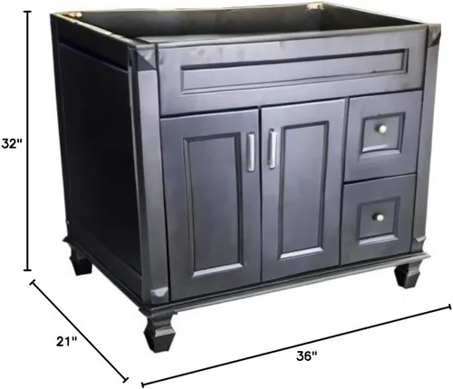 Vista 2 de Gabinete de madera maciza metálica de carbono para baño, 36 pulgadas de ancho x 21 pulgadas de profundidad x 32 pulgadas de alto (cajones derechos)