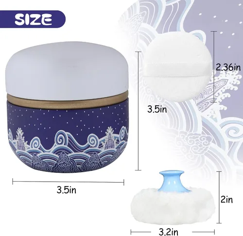 Vista 2 de Estuche de Polvo Corporal WEMEGA con Aplicador de Polvo, Contenedor de Polvo, Caja de Té para Polvo Corporal y Facial para Bebés y Mujeres, Estuche