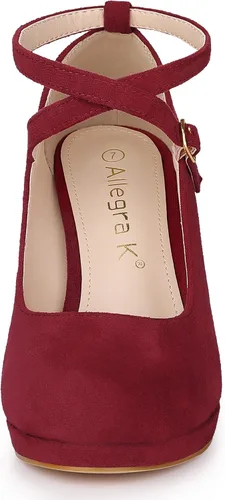 Vista 4 de Allegra K Zapatos Mary Jane de tacón de aguja con correa cruzada para mujer