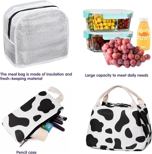 Vista 3 de Juego de mochila escolar con estampado de vaca para adolescentes, niñas, niños, bolsas con lonchera y estuche para lápices
