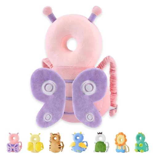Vista 19 de JunNeng - Mochila protectora de cabeza de bebé para caminar y gatear, pingüino blanco Protector de cabeza suave, transpirable, ajustable