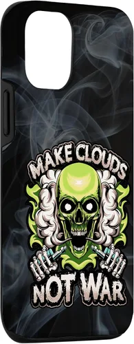 Vista 3 de iPhone 15 Make Clouds Not War Vaping Green Skull Vape Mod Caso