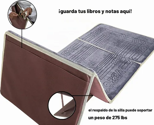 Vista 6 de Alfombra de oración con soporte para la espalda, silla de piso de Gris