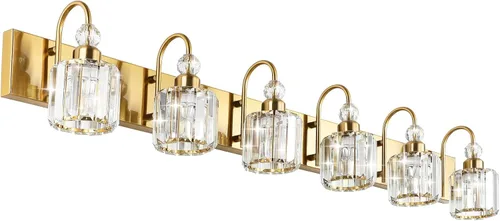 Vista 30 de Ralbay Modernas luces LED de cristal para tocador de baño, 3 luces de acero inoxidable, luces de tocador de cristal sobre el espejo, accesorios