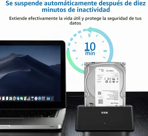 Vista 4 de SSK Adaptador de estación de acoplamiento de disco duro externo USB 3.0 a SATA para disco duro SSD SATA de 2.5 y 3.5 pulgadas, súper velocidad