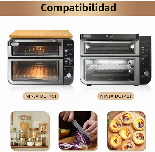 Vista 2 de Tabla de cortar de bambú compatible con horno doble Ninja DCT401 DCT402 DCT451, tabla de cortar resistente al calor para horno tostador