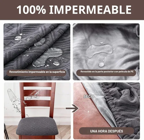 Vista 3 de Genina Fundas Impermeables de Asiento para Silla Fundas de Silla de Comedor Fundas de Asiento Elásticas para Protector de Silla de Comedor Fundas