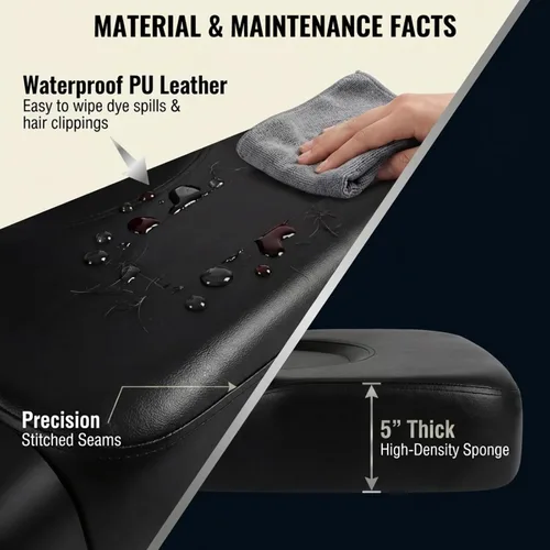 Vista 7 de Artist hand Silla de peluquería hidráulica, sillas de estilo de 21 pulgadas de ancho para salón con capacidad de 450 libras, silla reclinada de Negro