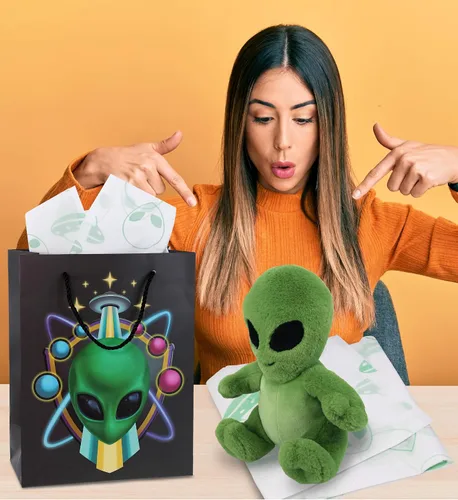 Vista 4 de DolliBu Alien - Bolsa de regalo grande con papel de seda y asas, 13 pulgadas