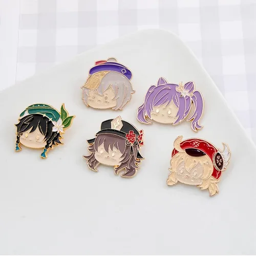 Vista 2 de Genshin Impact Pins 12 piezas broche Genshin Impact Cosplay regalo para fanáticos Venti Hu Tao Klee Tartaglia Xiao Ganyu Plástico Sin gemas