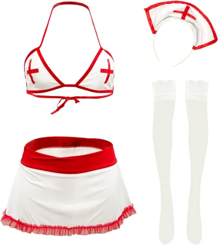 Vista 7 de Sexy Nurse Outfit Fancy Dress Women Naughty Nurse Costume Lingerie Cosplay Babydoll Roleplay Bodysuit Headband G-String