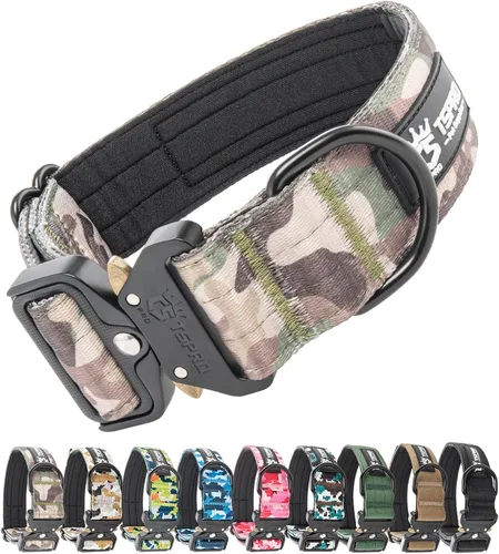 Vista 7 de TSPRO - Collar táctico para perro, hebilla metálica de liberación rápida Verde Básico - Estilo Parche