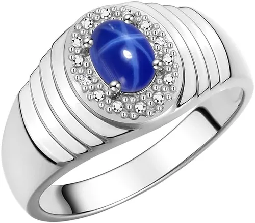 Vista 3 de Rylos Anillos de plata de ley para hombre, con halo clásico de diamantes genuinos, 0.27 x 0.197 pulgadas, con piedras preciosas ovaladas