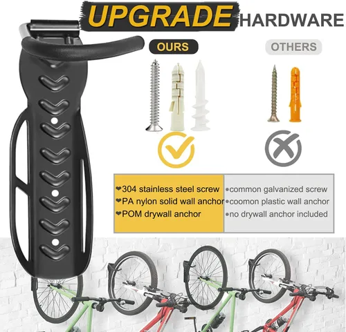 Vista 3 de Soporte de pared para garaje, 2 unidades, ganchos verticales para colgar bicicletas, para almacenamiento en interiores