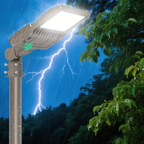 Vista 23 de BBESTLED 400W/320W/240W luces LED para estacionamiento con brazo y montaje deslizante, iluminación exterior del atardecer al amanecer, luz