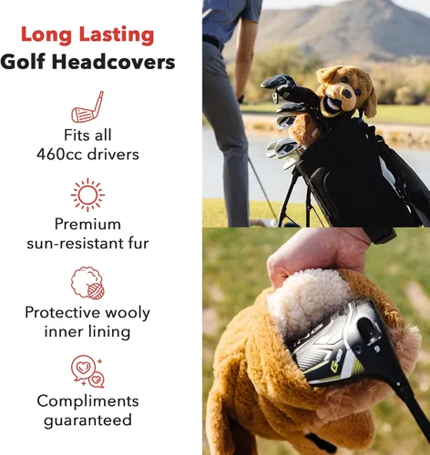 Vista 5 de Daphne's Headcovers Golden Retriever Cubierta para cabeza de conductor Premium Cubiertas divertidas para palos de golf Cubiertas elegantes