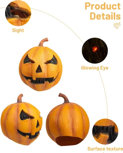 Vista 7 de Máscara de calabaza con ojos iluminados, disfraz de cabeza completa