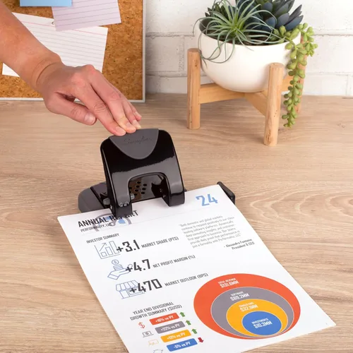 Vista 3 de Swingline - Perforadora de 2 agujeros, perforadora de 20 hojas, perforadora de papel, mango de confort de bajo esfuerzo SmartTouch, guía