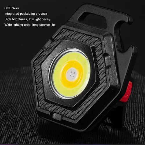 Vista 2 de COB - Luz de flash pequeña con soporte plegable - Llavero recargable de 500 lúmenes para pesca, camping, senderismo, 4 engranajes de brillo
