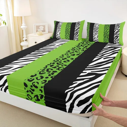 Vista 23 de Sábana bajera ajustable para niños, tamaño individual, diseño de cebra y leopardo con purpurina, decoración de habitación para niñas y mujeres, A1