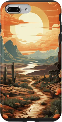 Vista 12 de iPhone 12 Pro Max Abstract Mountains Cactus Desert Landscape en funda terracota
