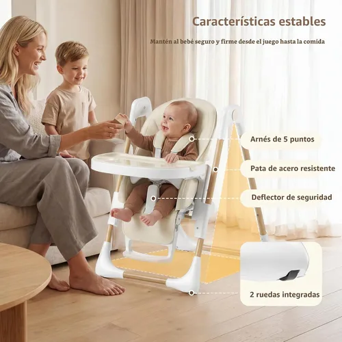 Vista 3 de Kinder King Silla alta plegable para bebés y niños pequeños, asiento Beige