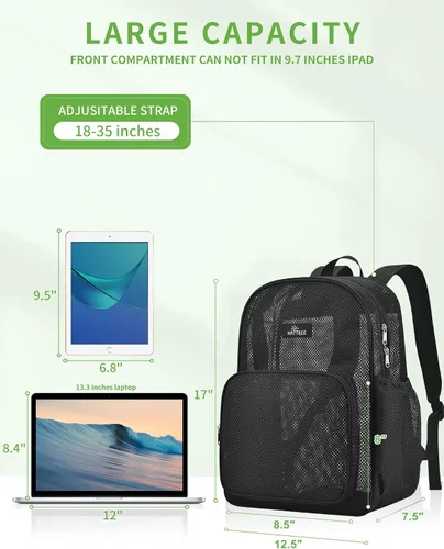 Vista 4 de MAY TREE Mochila de malla para escuela, playa, natación, fitness, al aire libre, bolsa de malla resistente con material de malla resistente